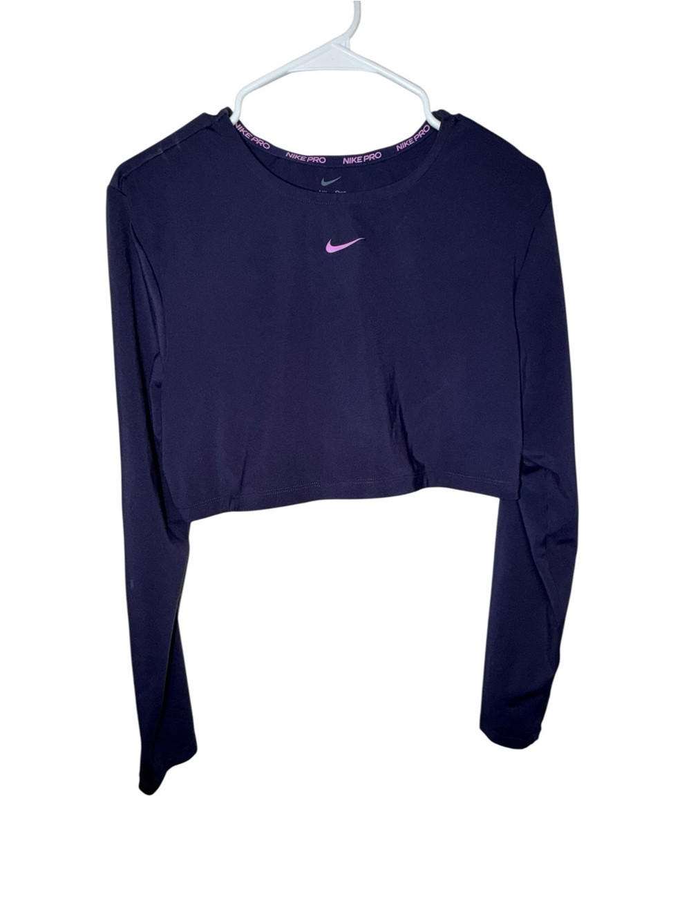 Nike Black Long-Sleeve Cropped Top with Pink Swoosh